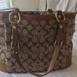 Coach Signature Shoulder Bag in Brown and Tan